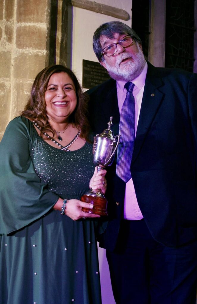 Radha Bilimoria with Richard Hobbs - The Hobbs Cup for Viva Theatre Company Member of the Year